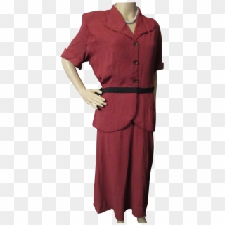 Classy '40's Dress In Red And Black Grid Rayon With - Costume Clipart