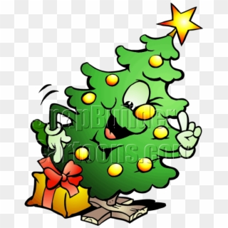 Christmas Tree Pointing Mascot Logo - Новогодняя Елка Мультяшная Clipart
