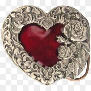 Vintage Women's Belt Buckle With Red Heart And Decorative - Heart Clipart