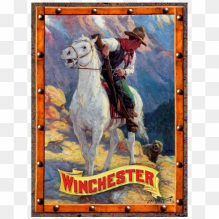 Winchester Cowboy And Bear Tin Sign W1019 - Winchester Mystery House Clipart