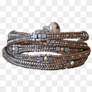 Wrap Bracelet Beaded In Silver, Grey And Gold Tread - Bead Clipart