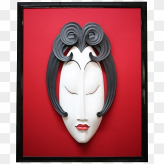 Large Framed Woman's Head Sculpture On Red Fabric On - Mask Clipart