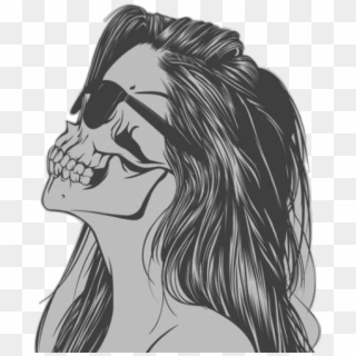 #sunglasses #skull #chill #female #girl - Half Human Half Skull Drawing Clipart