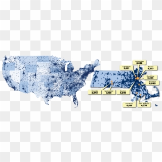 Massachusetts And Us Map Small - Dot Map Clipart