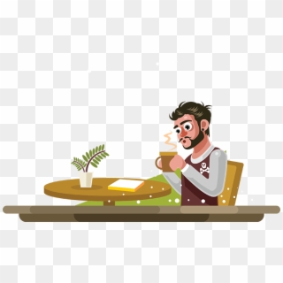 Man Drinking Coffee In A Cafe - Illustration Clipart