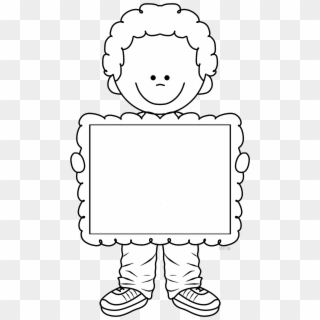 Cute Boy Holding Frame, There's Space To Write Title - Boy Frame Black And White Clipart
