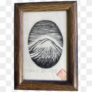 Vintage Miniature Mount Rainier Woodcut Print Stamped - Picture Frame Clipart
