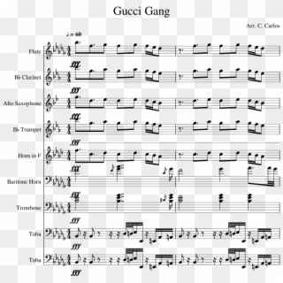 Gucci Gang Sheet Music For Flute, Clarinet, Alto Saxophone, - Trip Ella Mai Piano Sheet Music Clipart (#4710297) -
