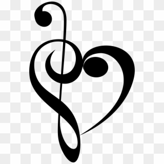 Graphic Black And White Download Music Notes Heart - Treble Bass Clef Heart Clipart