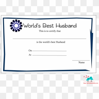 Certificate Template Clipart Anniversary Award - Free Printable Best Husband Certificates - Png Download