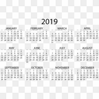 2019 Transparent 01s Calendar - Full Year 2019 Calendar Clipart