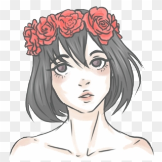 Girl Asian Anime Kawaii Flowercrown Flowers Red Roses - Easy Flower Crown Drawing Clipart