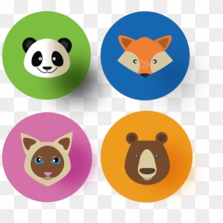 Round Color Animal Panda Fox Icon Vector Flat Icon - Cartoon Clipart