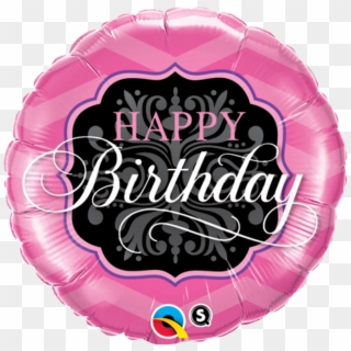 Happy Birthday Pink And Black Foil Balloon - Balloon Clipart