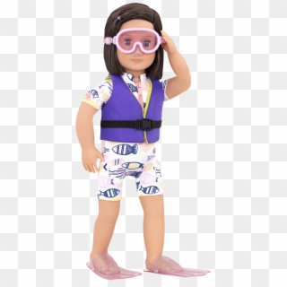 Everly Wearing Mask, Swimsuit, And Life Vest - Girl Clipart