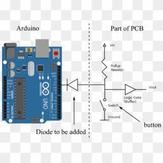 The Diode Is Needed In Case The Button Is Also Pressed - Arduino Pwm Pin Clipart