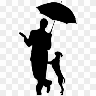 Silhouette Dog Umbrella Man Pet Friendship Care - Silhouette Of Umbrella Academy Clipart