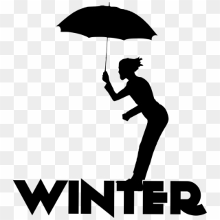 Silhouette Winter Man Umbrella Wind Jumping - Umbrella Clipart