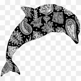 Floral Pattern Dolphin White Icons Png - Black And White Dolphin Drawing Clipart