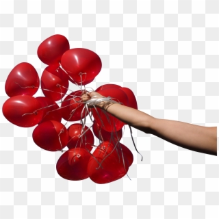 Red Heart Balloons In Hand - Balloon Clipart
