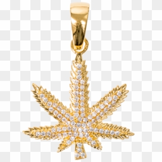 Iced Weed Leaf In Yellow Gold - Pendant Clipart