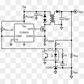 Isolated Flyback Controller With Optocoupler And Tlv431 - Flyback Dc Dc Converter Circuit Clipart