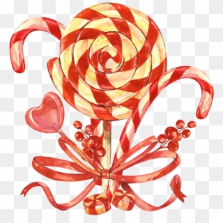 Painted Christmas Lollipop Png Transparent - Vintage Candy Cane Illustration Clipart