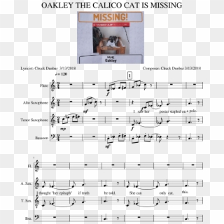Oakley The Calico Cat Is Missing Piano Tutorial - Sheet Music Clipart