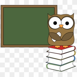 Owl With Books And Chalkboard Clip Art - Png Download