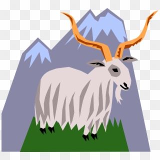 Vector Illustration Of Mountain Goat With Horns Climbing - Antelope Clipart