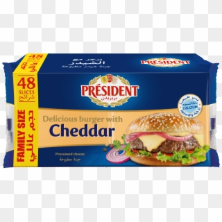 President Burger With Cheddar 48 Slices - President Cheddar Cheese Slice Clipart