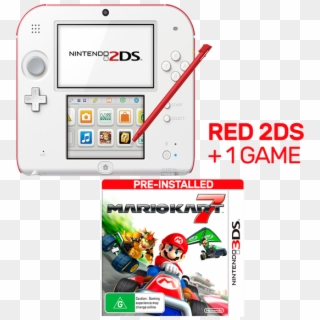 Nintendo 2ds Red Console 3 Games - 2ds Mario Karts 7 Clipart