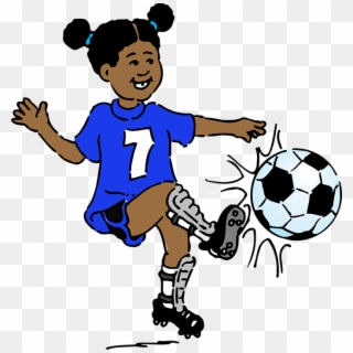 Girl Soccer Play Seven Black Hair Pigtail Kick - Kick Clip Art - Png Download