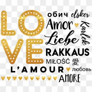 Love Multi Language Gold Glitter Valentine's Short - Calligraphy Clipart