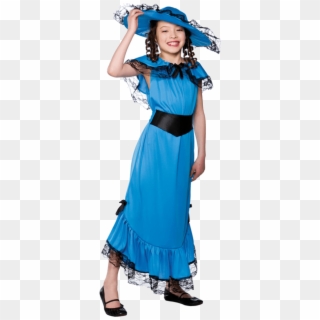 Child Victorian Lady Costume - Book Character With Blue Dress Clipart