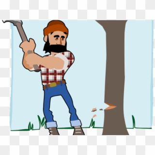 Lumberjack Cutting Down Tree Clipart - Png Download