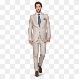 Beige Linen Custom Tailored Suit - Beige Linen Suit Blue Tie Clipart