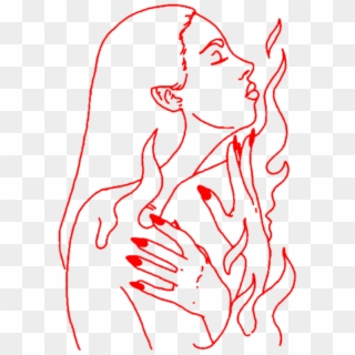 Aesthetic Art Girl Woman Lineart Outline Red Hand Hands - Transparent Aesthetic Line Art Png Clipart