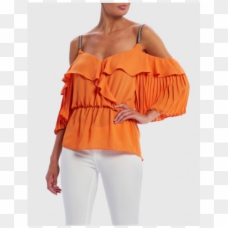 Orange Cold-shoulder Pearl Embellished Ruffle Top By - Blouse Clipart