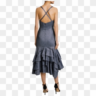 Stretch Denim Apron Ruffle Dress Milly - Cocktail Dress Clipart