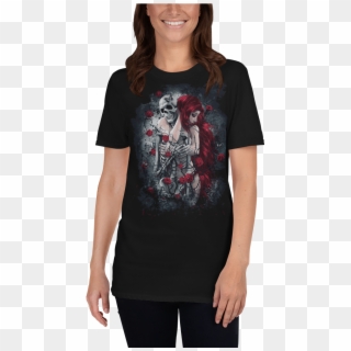 Gothic Women And Skeleton Skull T Shirt - T-shirt Clipart