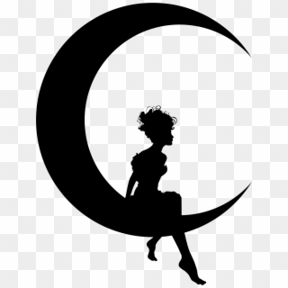 Girl Moon Silhouette Clipart - Girl Sitting On Crescent Moon - Png Download