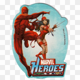 Oval Sticker With Marvel Heroes Daredevil And Elektra - Daredevil Marvel Heroes Sticker Clipart