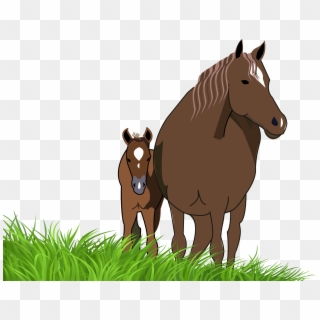 Art Jument Et Son Poulain Movie Clipart Free Race Horse - Horse With Foal Cartoon - Png Download