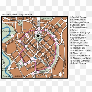 Yerevan Walk Ring Road - Map Of Yerevan Walking Tour Clipart