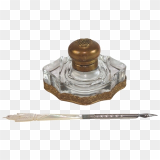 Antique French Cut Glass & Ormolu Inkwell With Mop - Bronze Sculpture Clipart