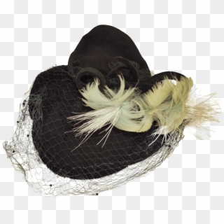 30's/40's Black Birdcage Hat With Feather Detailing - Costume Hat Clipart