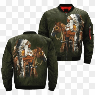 Com Native American Art Horseman Over Print Bomber - Jacket Clipart