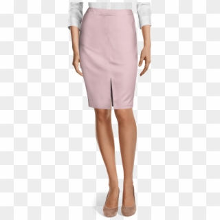 Pink Linen Cotton Pencil Skirt With Front Vent View - Brown Tweed Pants Clipart
