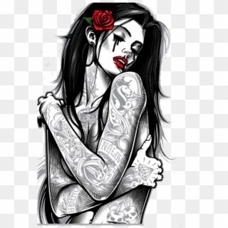 Tattoo Style Woman Art Chicano T Shirt Gothic - Og Abel Clipart
